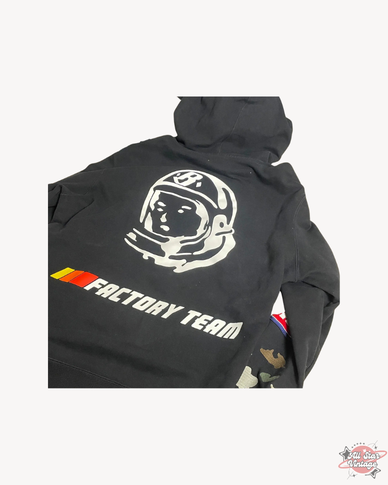 Back view of the Billionaire Boys Club Factory Racing Team Hoodie showcasing the astronaut graphic and "Factory Team" text.