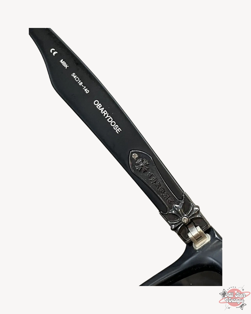 Side view of the Chrome Hearts Obarydose Sunglasses, focusing on the engraved logo and gothic-inspired embellishments.